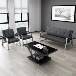Executive Office Sofa – Light Grey PU Leather with Chrome Base set of 3+1+1