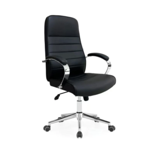 High back black leather chair