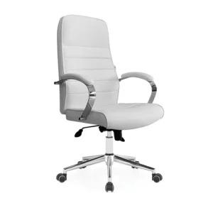 High back White leather chair