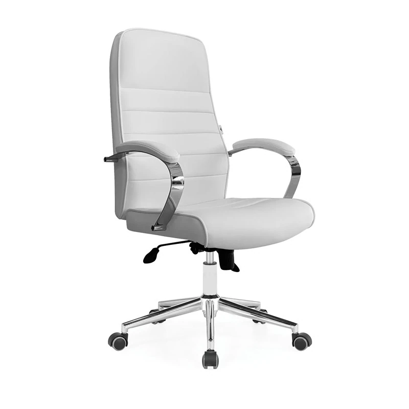 High back White leather chair