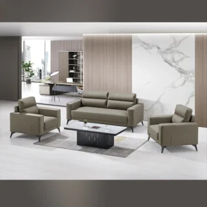Executive Office Sofa 3+1+1 Executive Office Sofa – Off White PU Leather | Heavy-Duty with Black Metal Legs