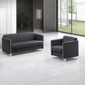 Executive Office Sofa 3+1+1 Executive Office Sofa – Black PU Leather, Chrome Steel Legs | Model 713# | Compact & Heavy-Duty