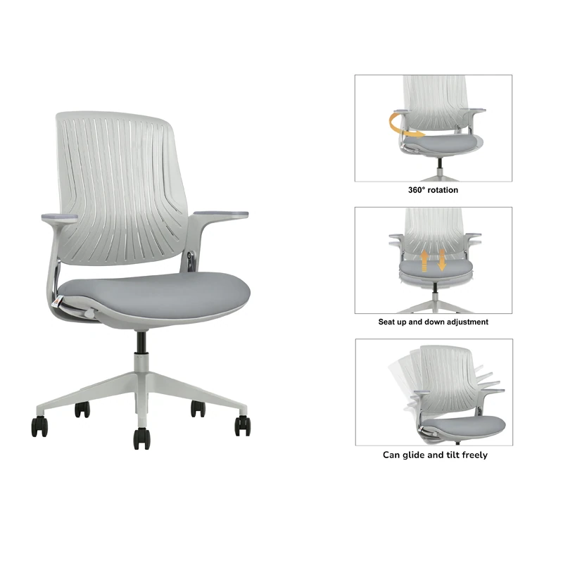 Mid-Back Ergonomic Office Chair with Anti-Bacterial Backrest & Wire-Controlled Tilt